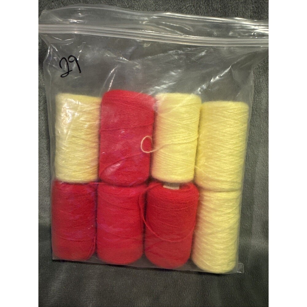Vintage 80s 8 pc Punch Embroidery Thread Clarke's Yellow Red Bag 29
